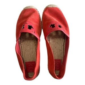 Tory Burch Sidney Red Leather Espadrilles Women’s 9.5 Cutout Slip‑On Flats